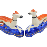 Pair of Georgian Style Staffordshire Greyhound Pen Holders Vintage c1960