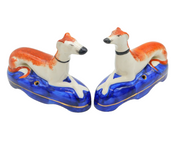 Pair of Georgian Style Staffordshire Greyhound Pen Holders Vintage c1960