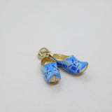 Sterling Silver Blue Windmill Pattern Pair Of Clogs Charm Pendant Vintage c1970s