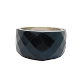 Sterling Silver Faceted Black Onyx Agate Statement Ring Vintage c1970 Size T