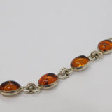 Sterling Silver 9 Oval Baltic Amber Panel Form Bracelet Vintage c1990's