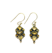 Pair of Sterling Silver Multi-Stone Faceted Citrine Hook Earrings Vintage c1990