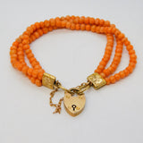 Victorian 9ct Yellow Gold & Coral Beaded Charm Bracelet Antique c1880s