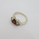 Sterling Silver Single Garnet & 2 CZ Hearts Studio Ring Vintage c1970 Size L 1/2