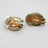 Pair of Sterling Silver Oval Baltic Amber Clip-On Earrings Vintage c1970