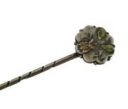 Victorian Aesthetic Movement Sterling Silver & Gold Floral Stick Pin Antique