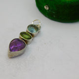 Sterling Silver Triple Gem Set Charm Pendant Vintage c1970