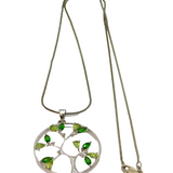 Sterling Silver Green Garnet, Peridot & Sapphire Pendant Necklace Vintage c1990