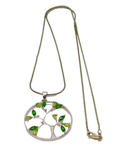 Sterling Silver Green Garnet, Peridot & Sapphire Pendant Necklace Vintage c1990