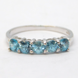 9ct White Gold & Five-Stone Blue Zircon Dress Ring Vintage 2006 Birmingham