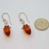 Pair of Sterling Silver Baltic Amber Drop Hook Earrings Vintage c1970