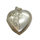 Sterling Silver Patterned Front Heart Locket Charm Pendant Vintage c1970