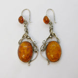 Pair of Large Sterling Silver Baltic Amber Set Hook Earrings Vintage c1970