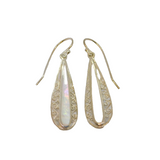 Pair of Sterling Silver Mother Of Pearl Filigree Drop Earrings Modern c2000