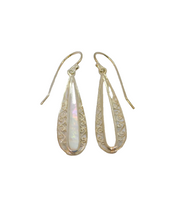 Pair of Sterling Silver Mother Of Pearl Filigree Drop Earrings Modern c2000