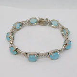 Sterling Silver & Cabochon Blue Chalcedony Floral Bracelet Vintage Birmingham