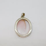 Sterling Silver Natural Pink Shell Large Oval Drop Charm Pendant Vintage c1970