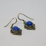 Pair of Sterling Silver Blue Goldstone Cabochon Hook Drop Earrings Vintage c1970