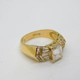 Gold On Sterling Silver Crystal Paste Art Deco Style Ring Vintage c1990's Size R