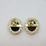 Pair of Sterling Silver Black Onyx Agate Oval Large Stud Earrings Vintage c1970