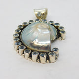 Sterling Silver Abalone Shell & Blue Topaz Large Charm Pendant Vintage c1970s