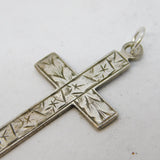 Edwardian Sterling Silver Floral Pattern Cross Pendant Antique 1907 London