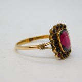 19th Century 14ct Gold Bohemian Garnet Floral Dress Ring Antique c1890s