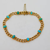 Edwardian 15ct Yellow Gold & Turquoise Set Chain-Link Bracelet Antique c1910s