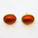 9ct Yellow Gold & Baltic Amber Stud Earrings Vintage c1970s