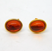 9ct Yellow Gold & Baltic Amber Stud Earrings Vintage c1970s