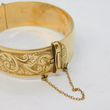 9ct Rolled Gold Large Floral Pattern Cuff Bangle Bracelet Antique c1930s