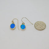 Pair of Sterling Silver Oval Greek Opal Hook Drop Earrings Modern c1990