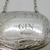 Sterling Silver Fishing Interest Gin Decanter Label Vintage 1982 London