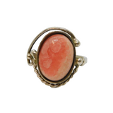 900 Silver Peach/Pink Semi-Precious Cabochon Dress Ring Vintage c1970 Size J 1/2