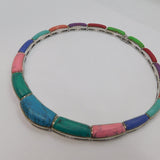 Sterling Silver Mexican Dyed Natural Stone Choker Necklace Vintage c1990's
