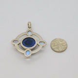 Sterling Silver Lapis Lazuli & 4 Moonstone Celtic Cross Pendant Vintage c1970s