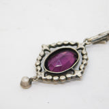 19th Century Sterling Silver & Paste Set Lavalier Drop Necklace Antique c1890s
