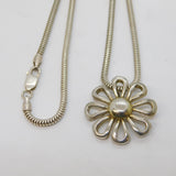 Sterling Silver Floral Pattern Pendant Necklace Vintage c1980s