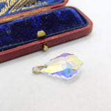 Sterling Silver Cut Iridescent Glass Charm Pendant Vintage c1970