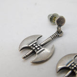 Sterling Silver Battle Axe Form Stud Drop Earrings Vintage c2000s