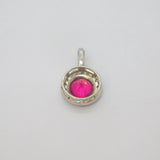 Sterling Silver Ruby & Spinel Set Button Style Charm Pendant Modern c1990s
