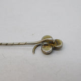 Sterling Silver Tiger's Eye Set Lucky Shamrock Stick Pin Antique c1920