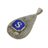 Sterling Silver Blue Enamel 'S' Initial Drop Pendant Vintage c1970
