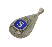 Sterling Silver Blue Enamel 'S' Initial Drop Pendant Vintage c1970