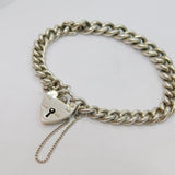 Sterling Silver Chunky Graduating Curb Chain Heart Lock Bracelet Vintage c1970