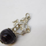 Sterling Silver Jumping Horse with Agate Ball Fob Pendant Vintage c1970