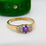 9ct Yellow Gold Purple & White Paste Set Dress Ring Vintage Birmingham c1990