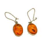 Pair of Sterling Silver Oval Baltic Amber Kidney Wire Earrings Modern c1990