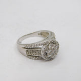 Sterling Silver CZ Cluster Centre Split Band Dress Ring Vintage c1990 Size L 1/2