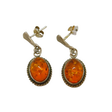 Pair of Sterling Silver Baltic Amber Deco Style Stud Drop Earrings Vintage c1970